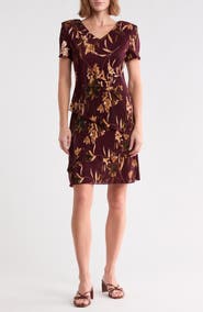 Connected Apparel Tiered Plissé Short Sleeve Dress