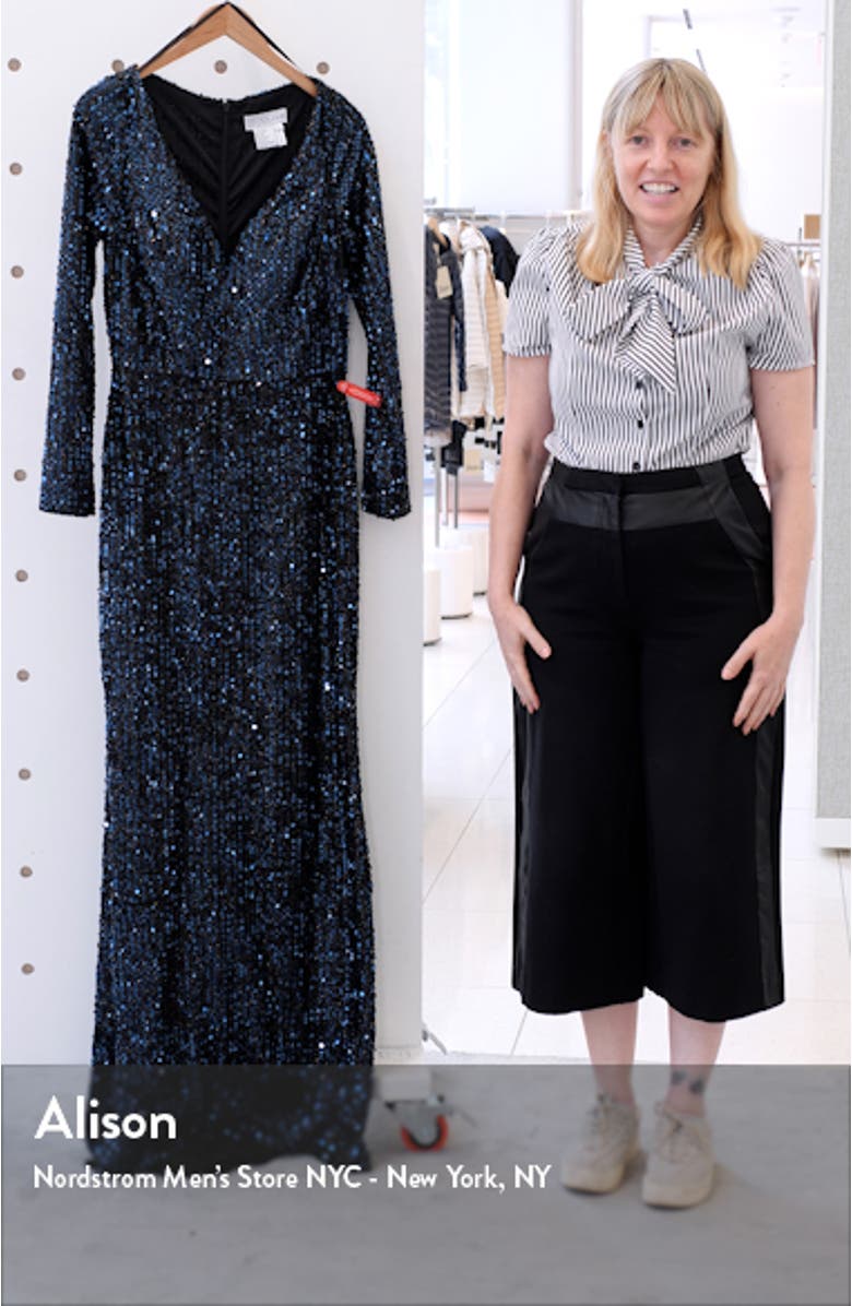 Long Sleeve Sequin Trumpet Gown, sales video thumbnail