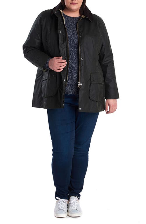Barbour Plus Size Classic Beadnell Waxed Cotton Raincoat In Sage Green