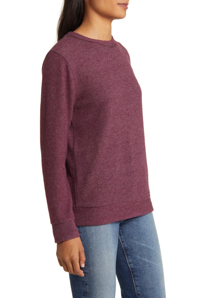 Cozy Crewneck Long Sleeve Top, Alternate, color, BURGUNDY