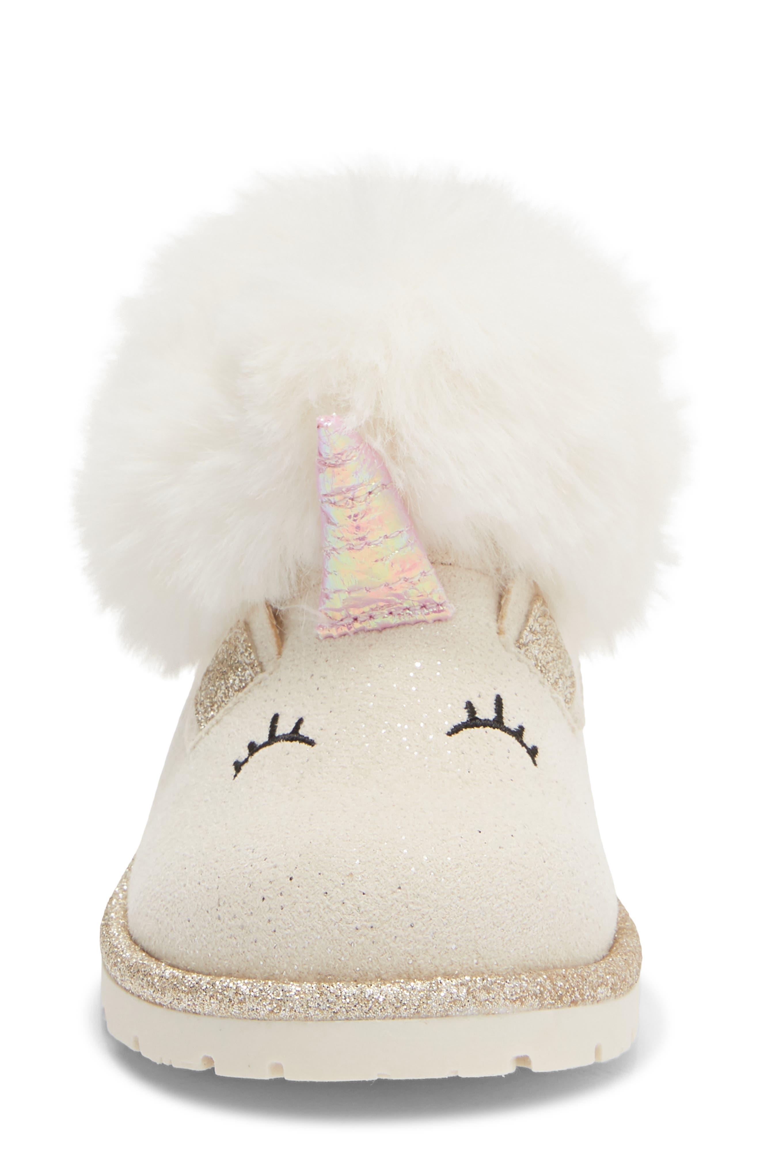 Kids' Faux Fur Unicorn Cozy Boot, Alternate, color, WHITE