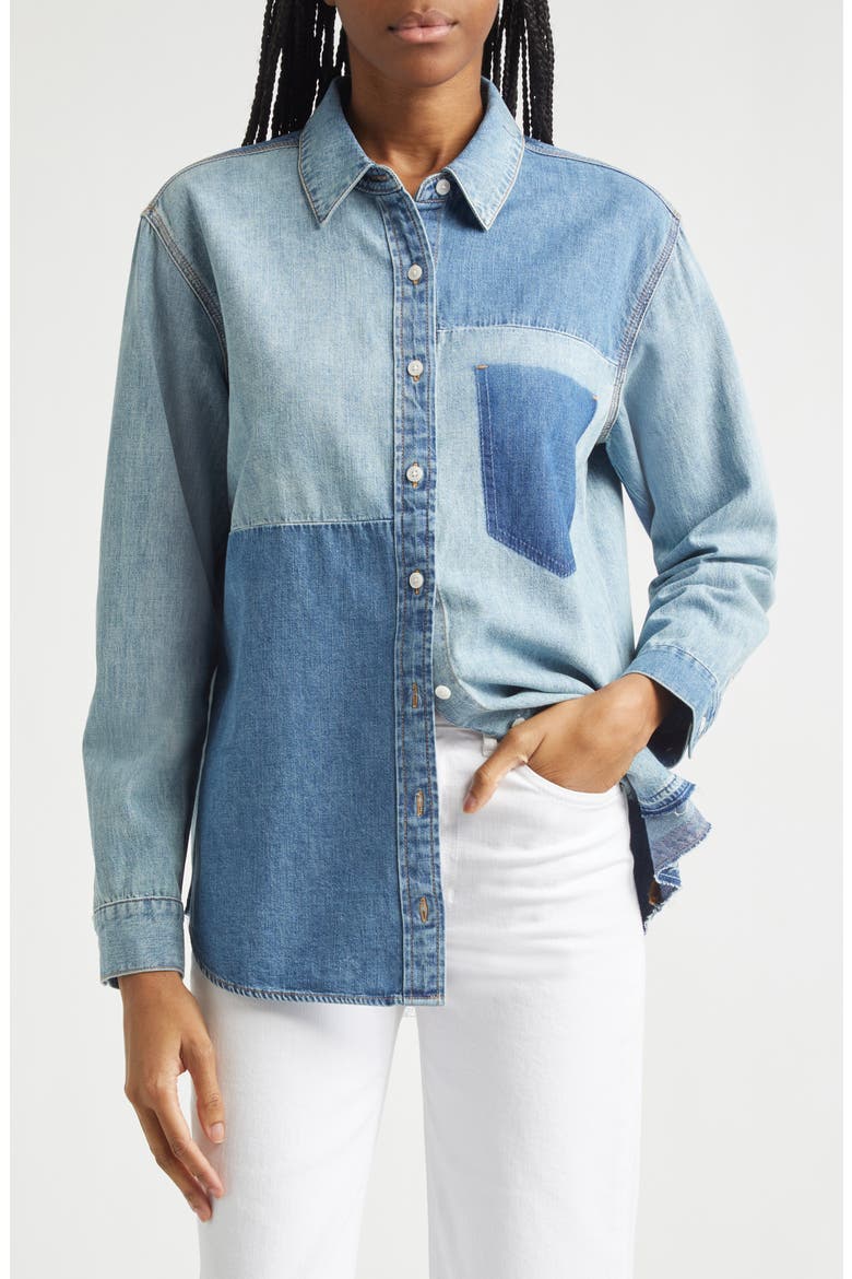 Dalma Colorblock Denim Button-Up Shirt, Main, color, TIME TRAVEL