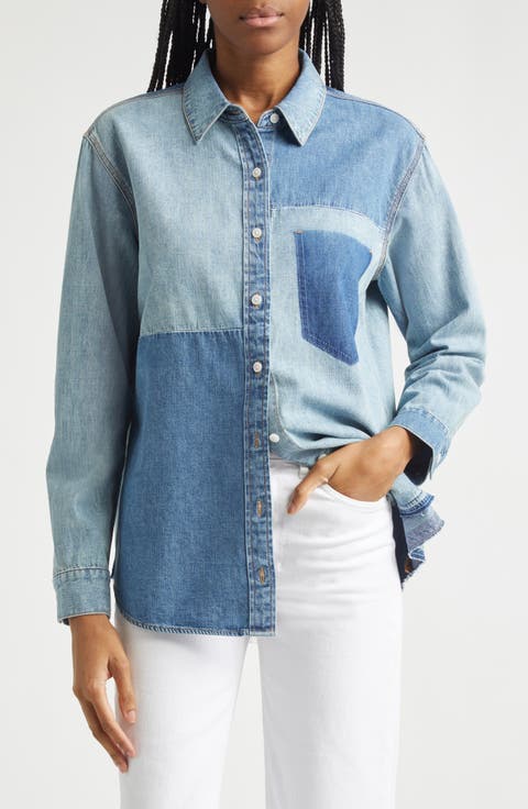 Dalma Colorblock Denim Button-Up Shirt