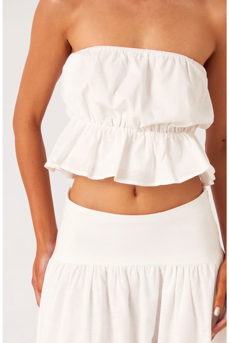 Nesa Strapless Linen & Cotton Peplum Crop Top, Alternate, color, WHITE