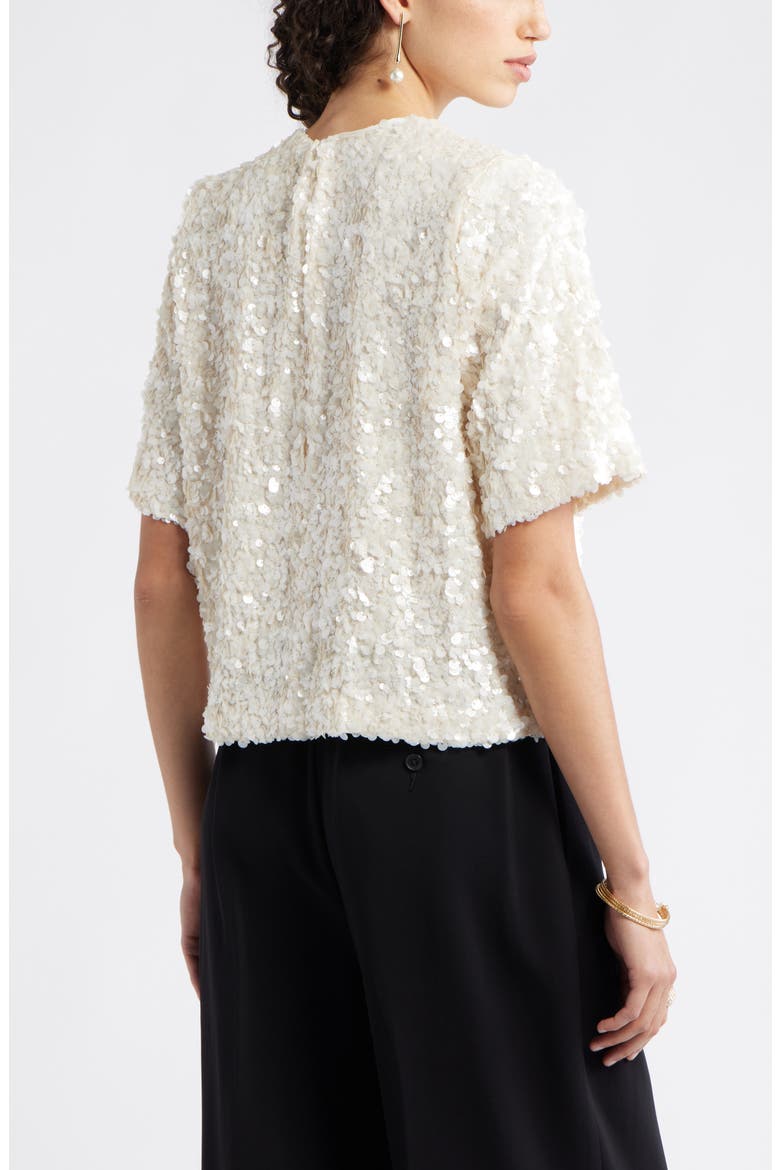 Sequin Short Sleeve Top, Alternate, color, IVORY SEQUIN