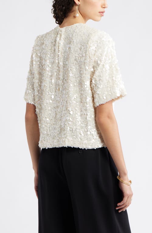 Nordstrom Sequin Short Sleeve Top In White