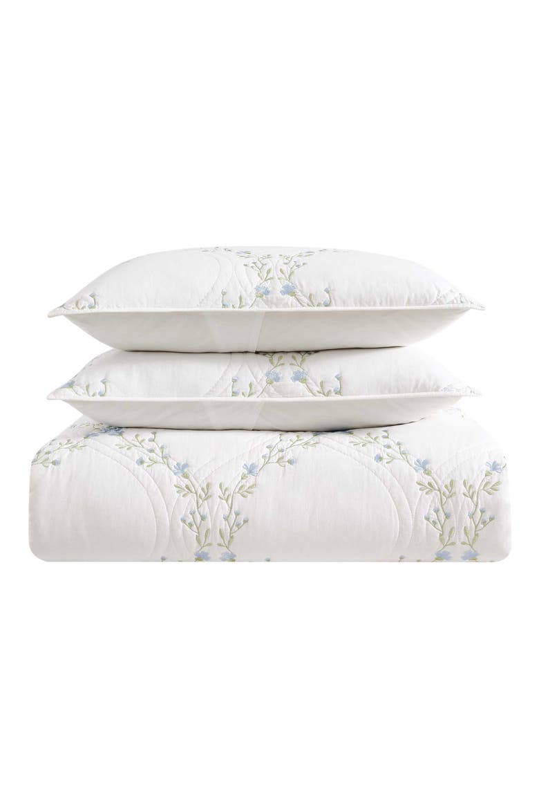 Cotton 3-Piece Quilt & Sham Set, Main, color, BLUE/ GREEN