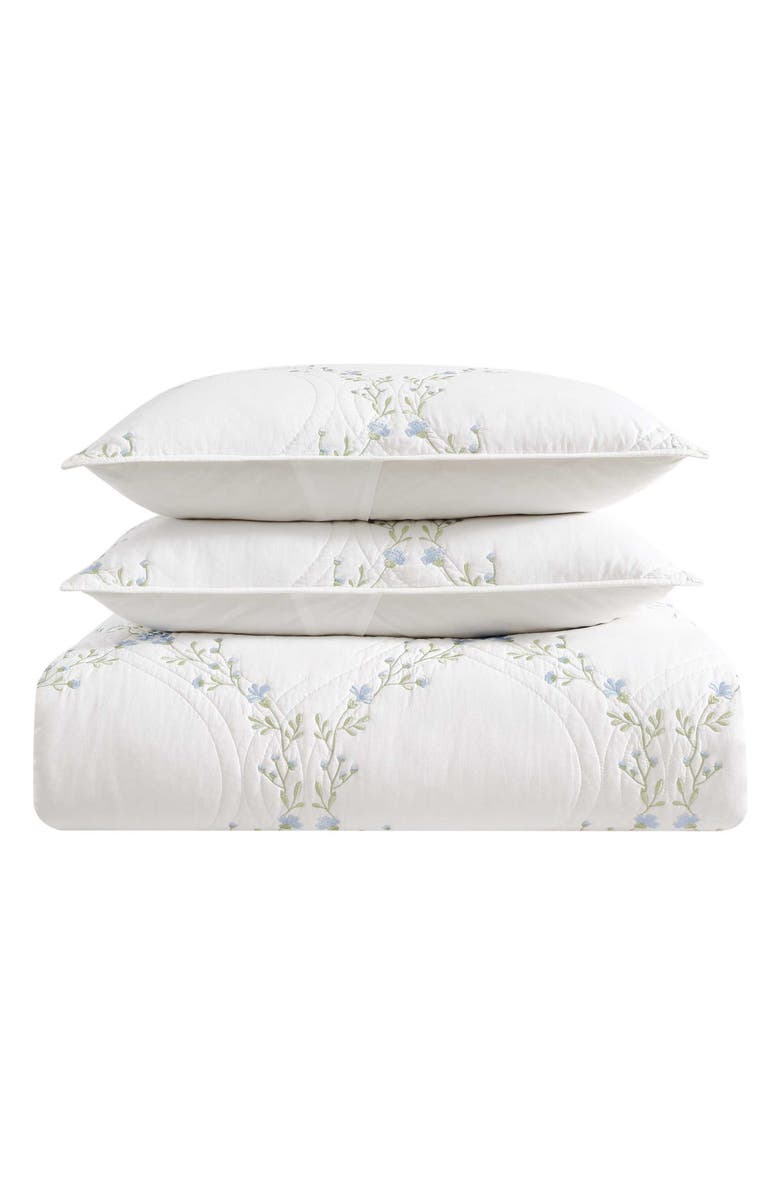 Laura Ashley Cotton 3-Piece Quilt & Sham Set, Main, color, Blue/ Green