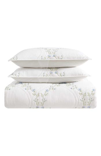 Laura Ashley 3-piece Quilt & Sham Set In Blue/green