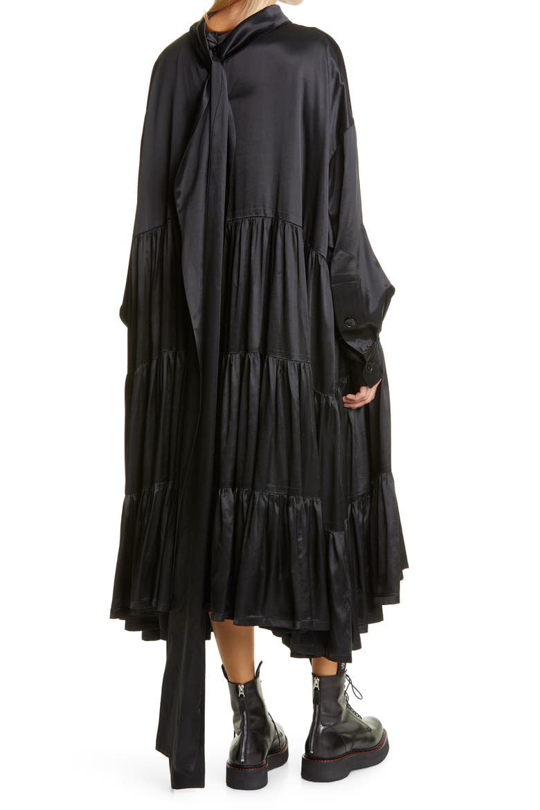 Long Sleeve Tiered Ruffle Jacquard Dress, Alternate, color, BLACK