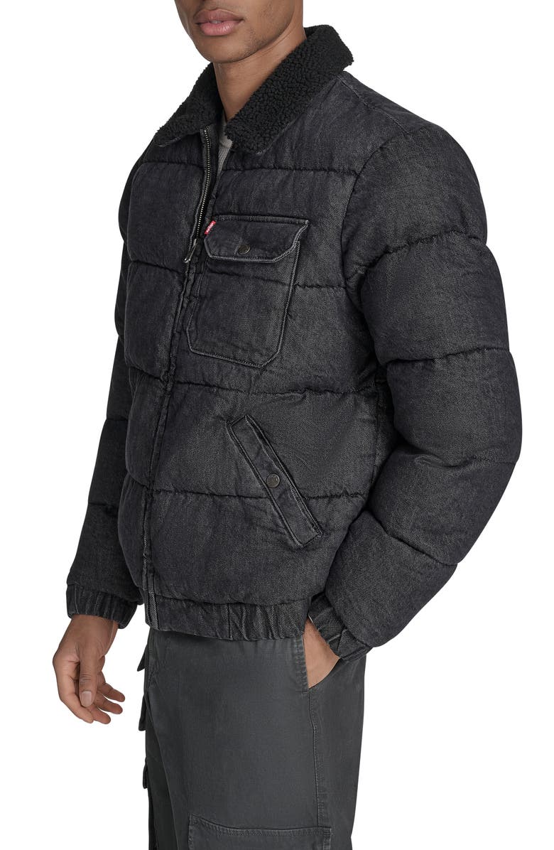 Levi's<sup>®</sup> Quilted Denim Jacket with Fleece Collar, Alternate, color, Black Denim