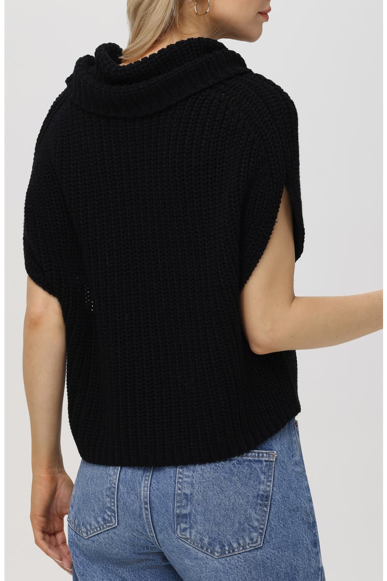 Cate Short Sleeve Cowl Neck Cotton Sweater, Alternate, color, BLACK