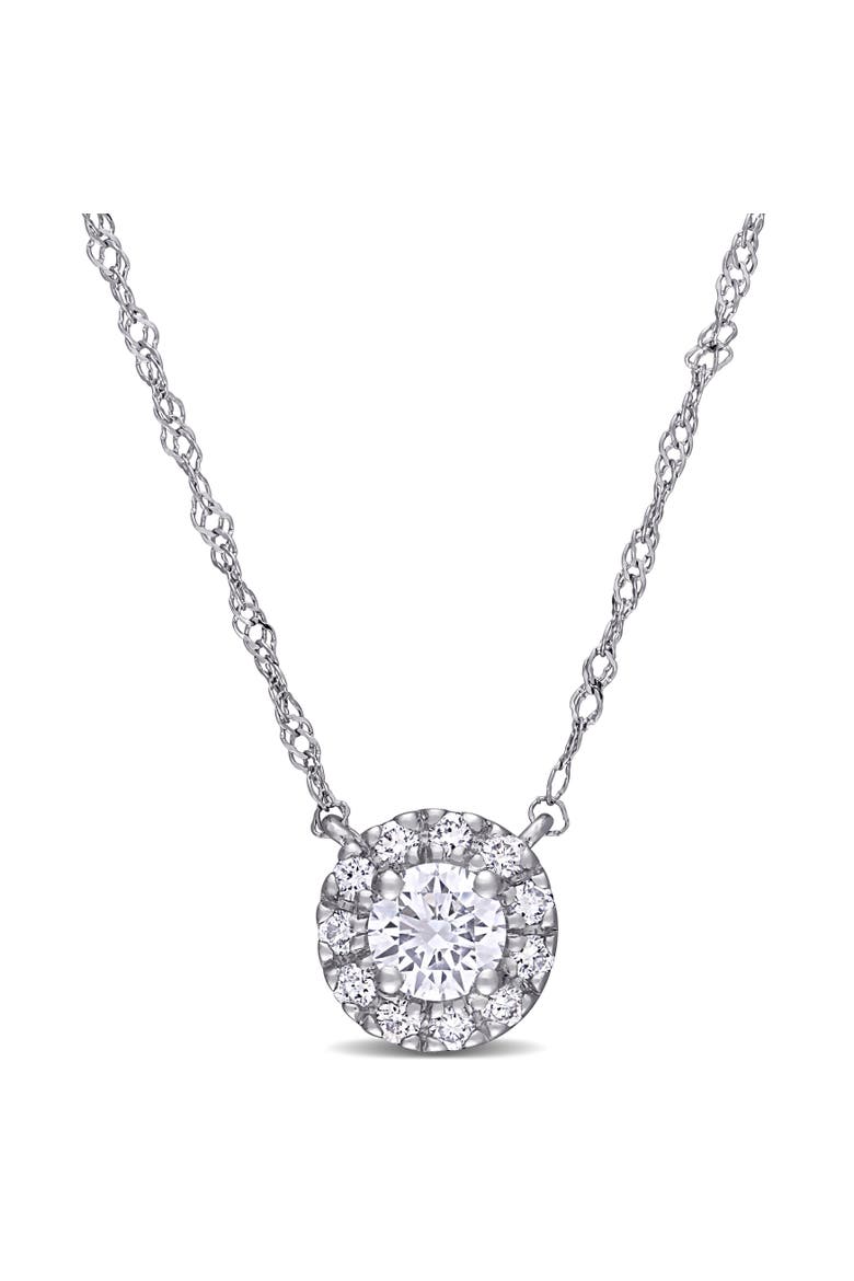 Lab-Grown Diamond Halo Necklace 14k, Main, color, White Gold