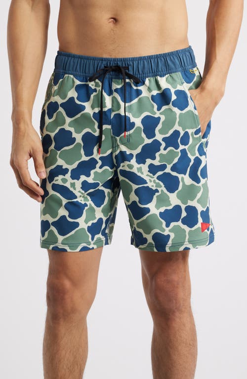 Florence Standard Issue Water Repellent Swim Trunks In Blue Camo