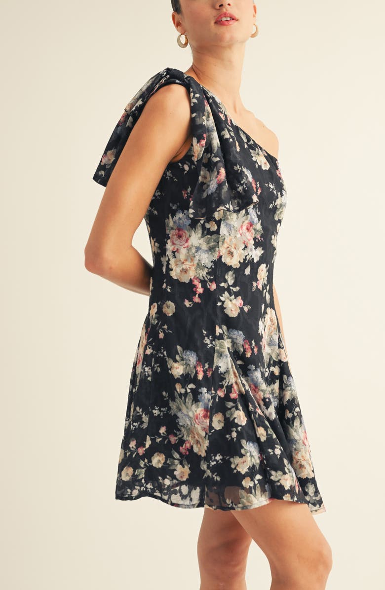 Arose Studio Sierra One-Shoulder Dress, Alternate, color, Black Multi Floral