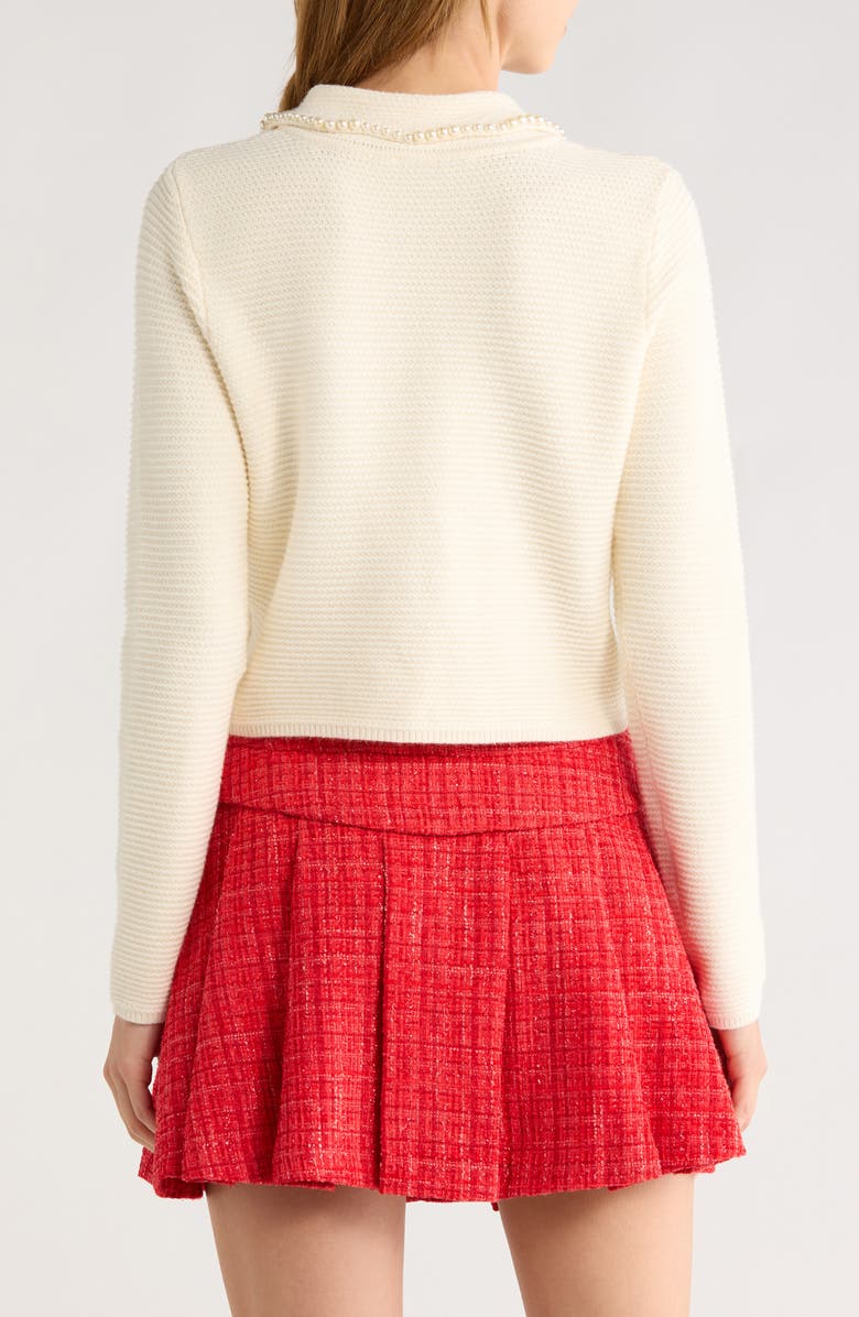 All in Favor Faux Pearl Trim Collared Cardigan, Alternate, color, Cream