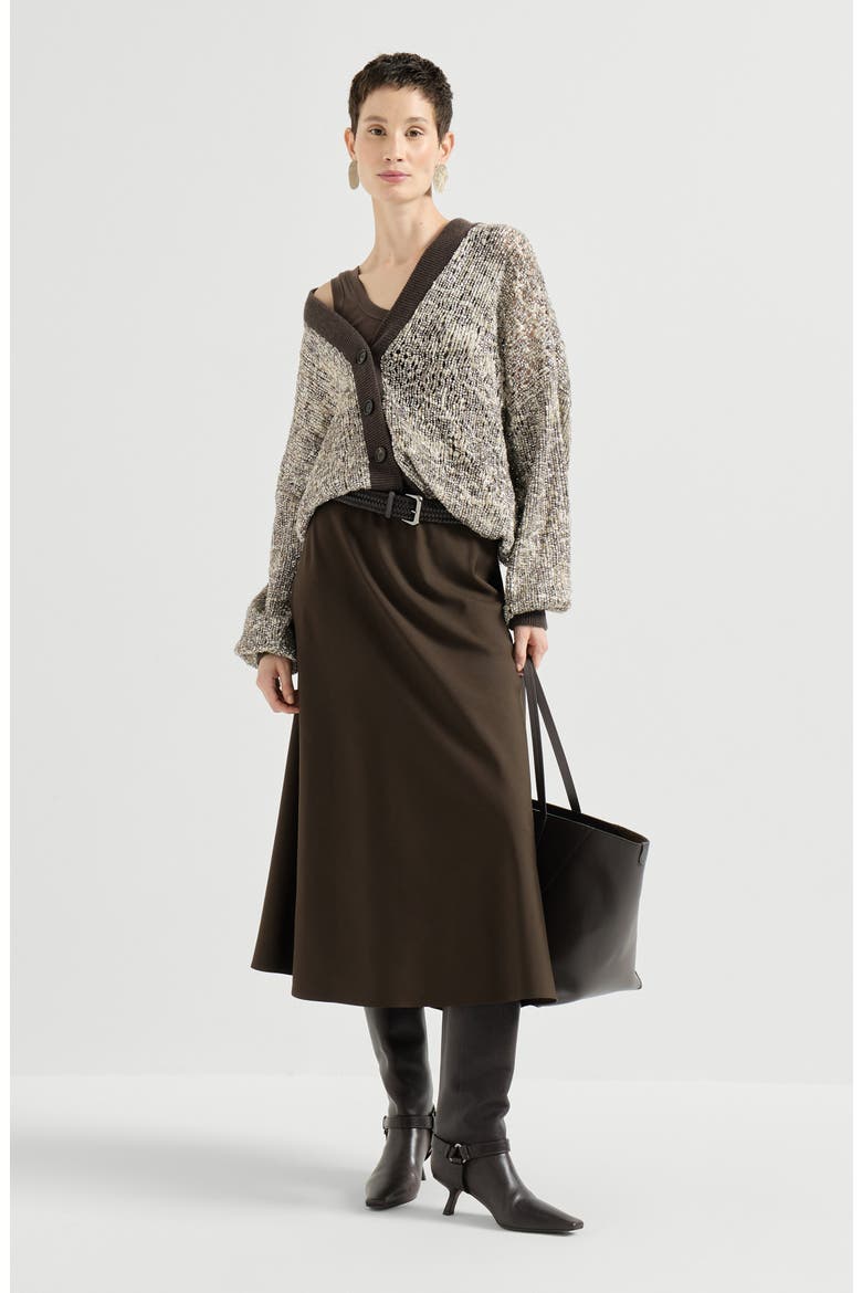 Comfort virgin wool and viscose twill flute skirt, Alternate, color, Brown