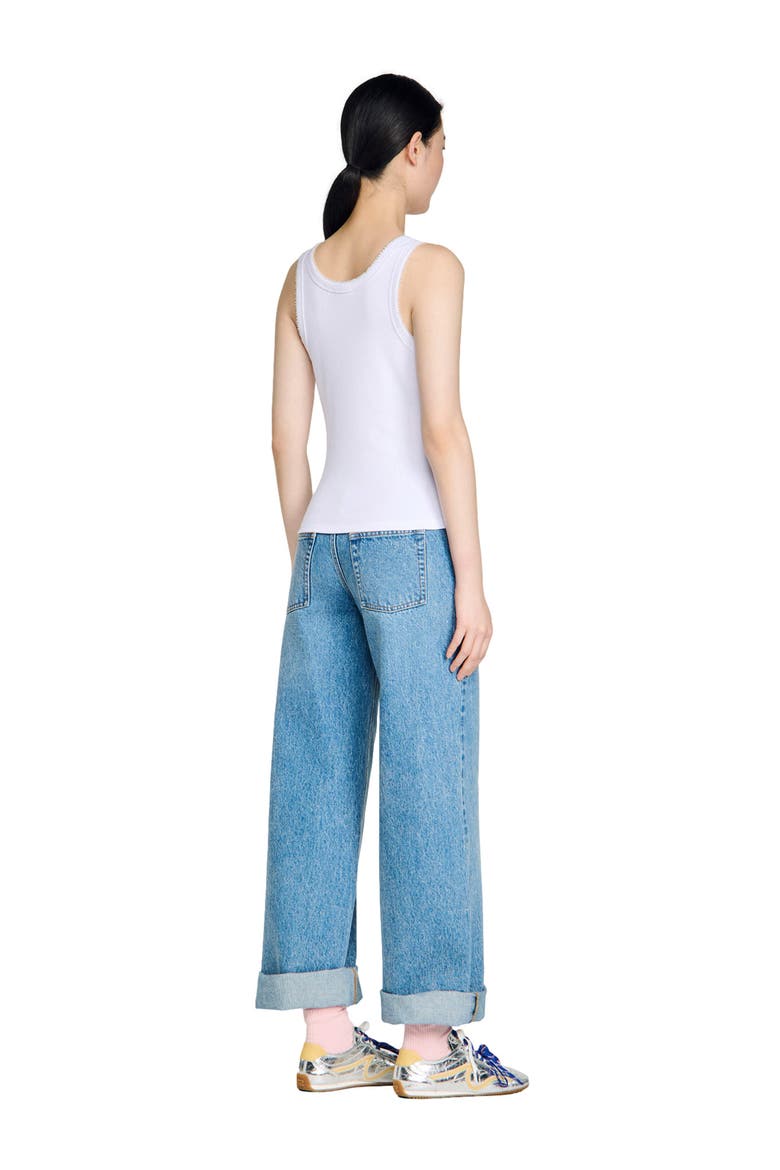 Beaded ribbed vest top, Alternate, color, White