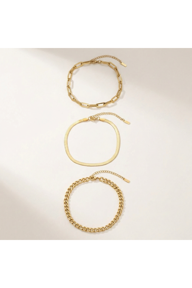 Cinthia Anklet 3 Piece Set 18k Gold Plated 9" with 2" Extender, Alternate, color, 18k Yellow gold