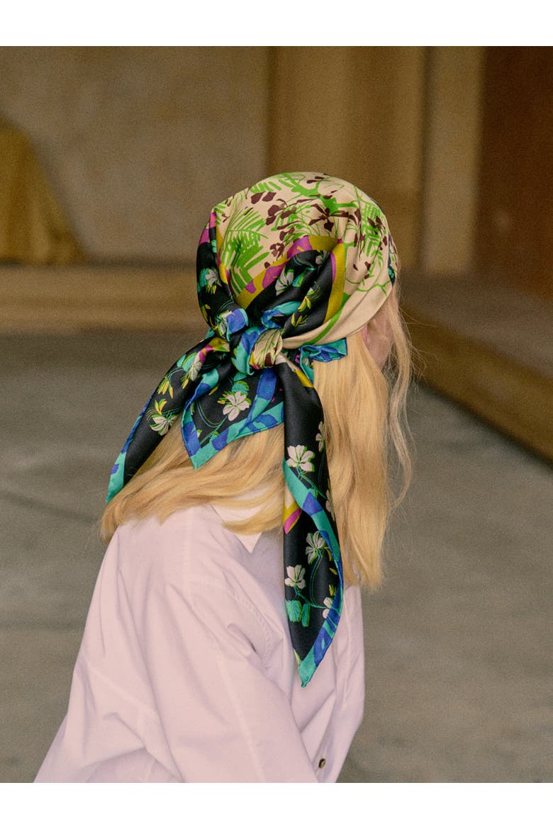 "Floral Tapestry" Large Silk Scarf, Alternate, color, Black