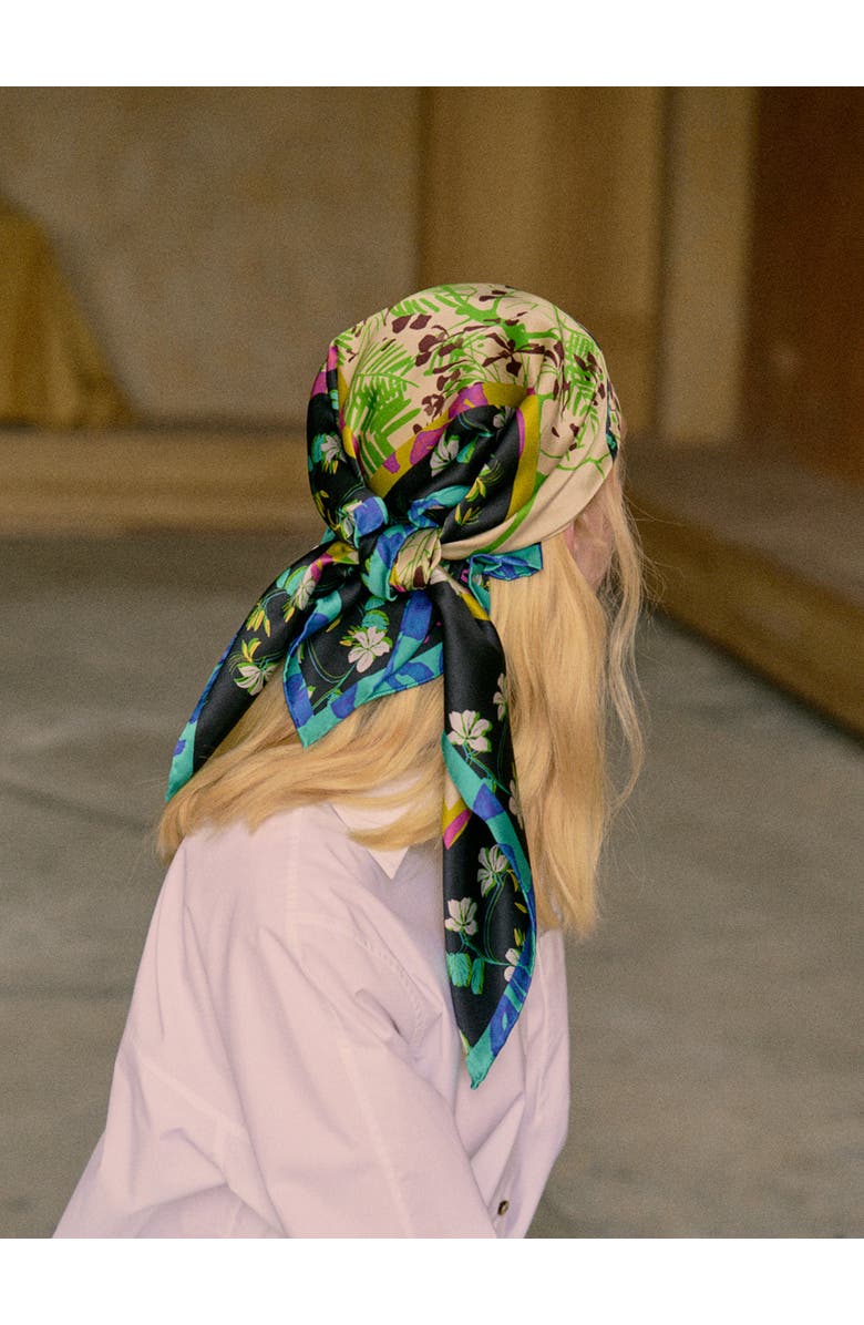 Lost Pattern "Floral Tapestry" Large Silk Scarf, Alternate, color, Black