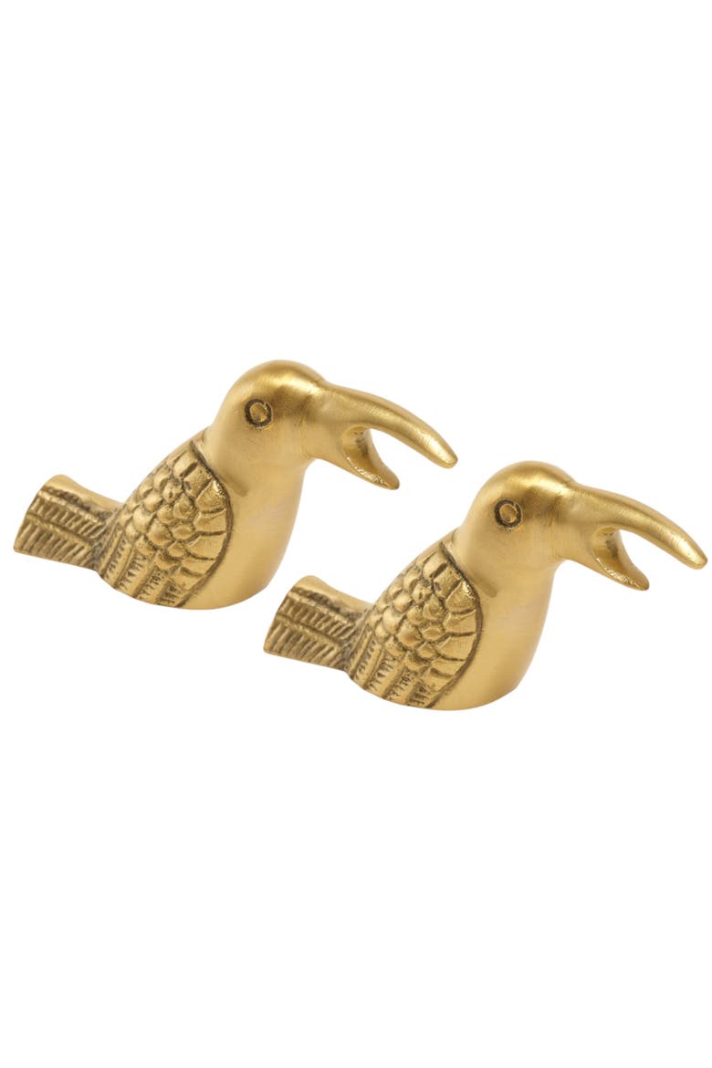 Lotus Brass Bird Decorative Object 2 Pcs Set, Main, color, Gold
