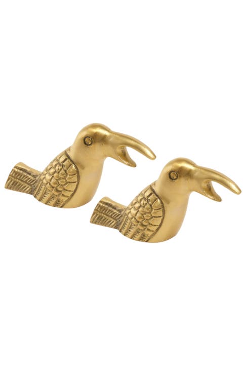 Lotus Brass Bird Decorative Object 2 Pcs Set
