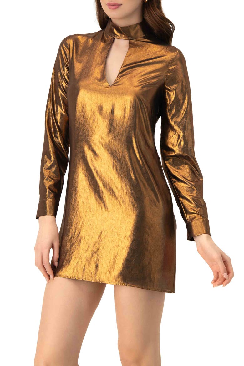 Short Satin Dress with Keyhole Neckline, Main, color, Copper