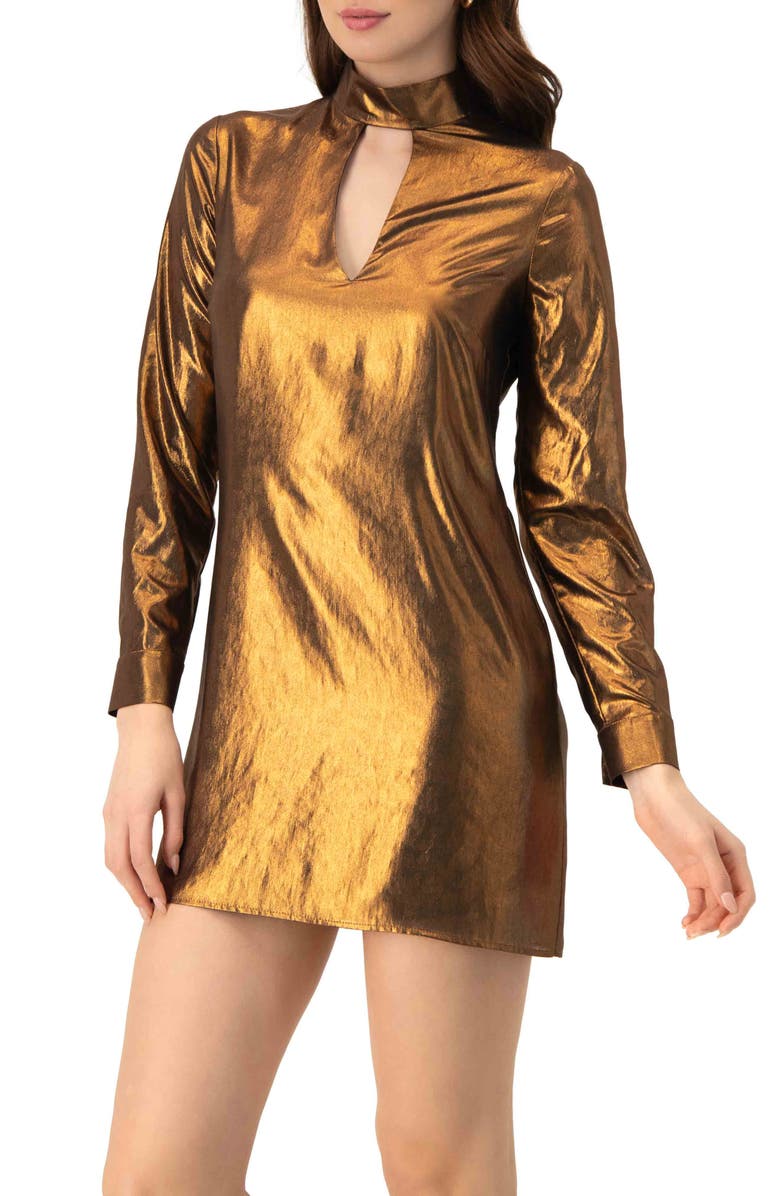 IVONNE Short Satin Dress with Keyhole Neckline, Main, color, Copper