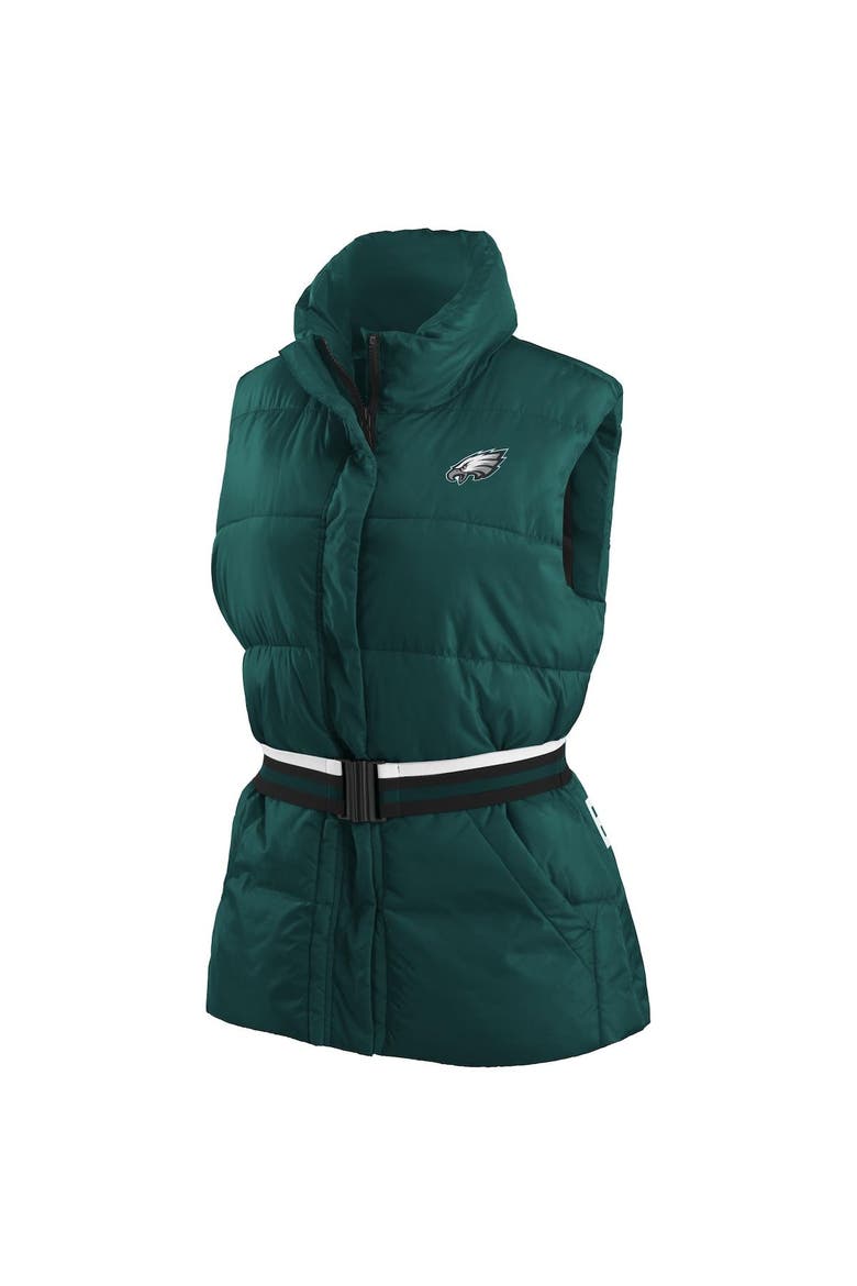 Women's WEAR by Erin Andrews Midnight Green Philadelphia Eagles Full-Zip Puffer Vest with Belt, Alternate, color, Green