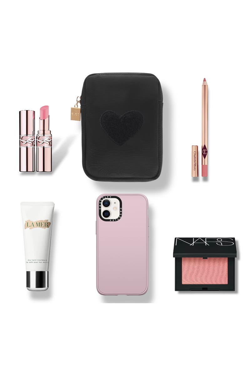 Mini Heart Cosmetics Bag, Alternate, color, BLACK/ BLACK