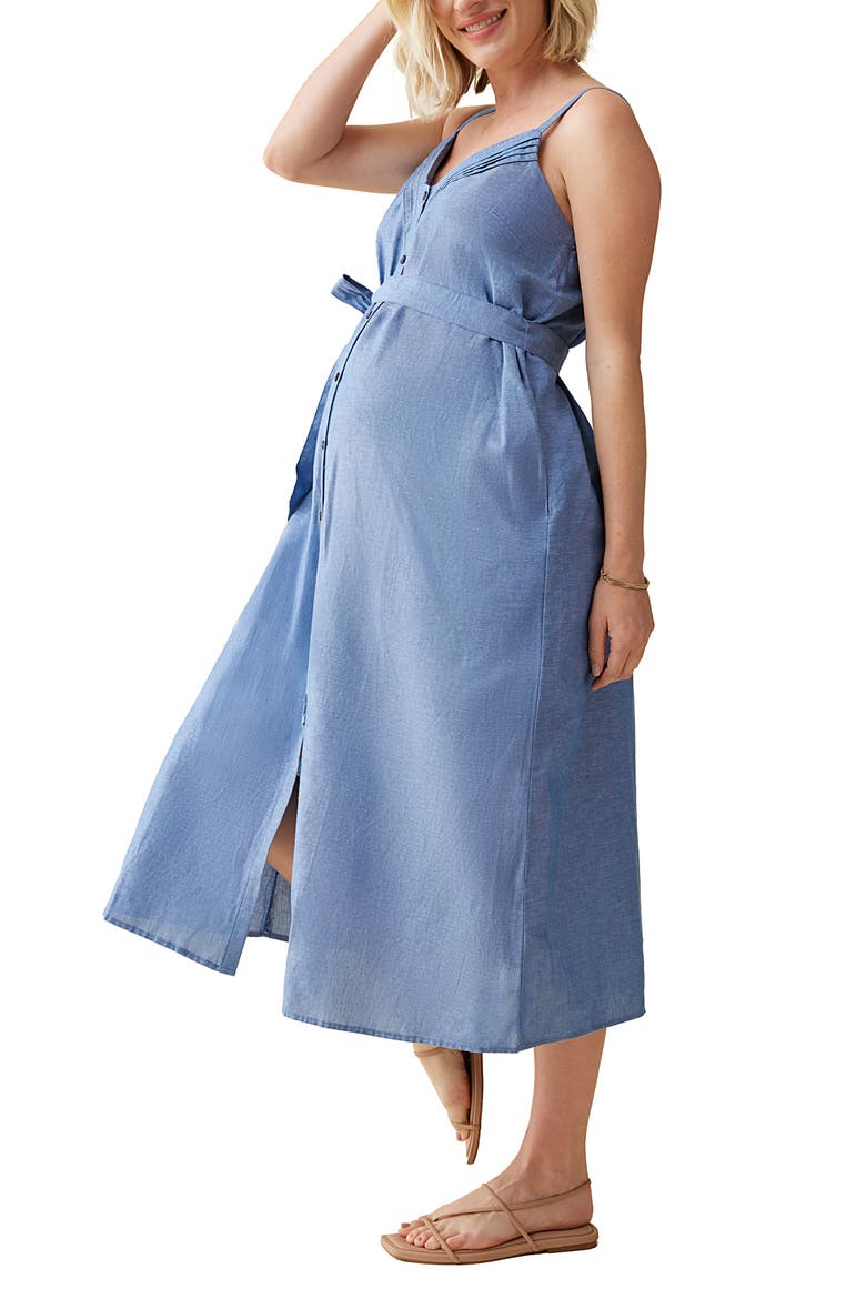 Sleeveless Chambray Maternity Shirtdress, Alternate, color, CHAMBRAY
