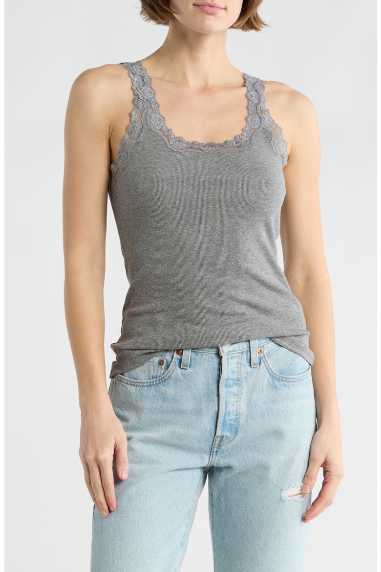 Lace Trim Tank, Main, color, GREY CLOUDY HEATHER