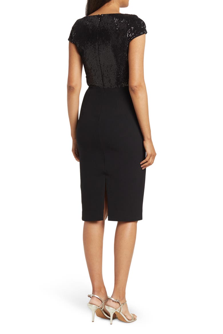 Sequin Surplice Cap Sleeve Sheath Dress, Alternate, color, BLACK