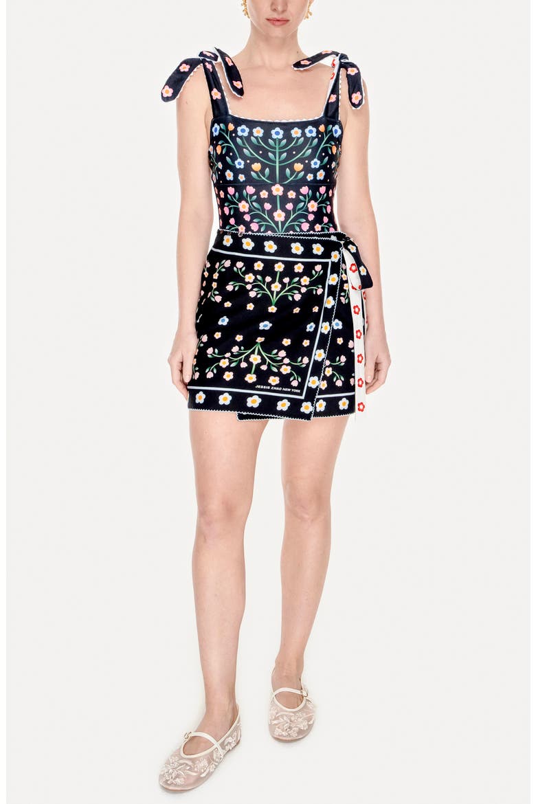 Swim Cover Up Skirt-Night Garden, Main, color, Black