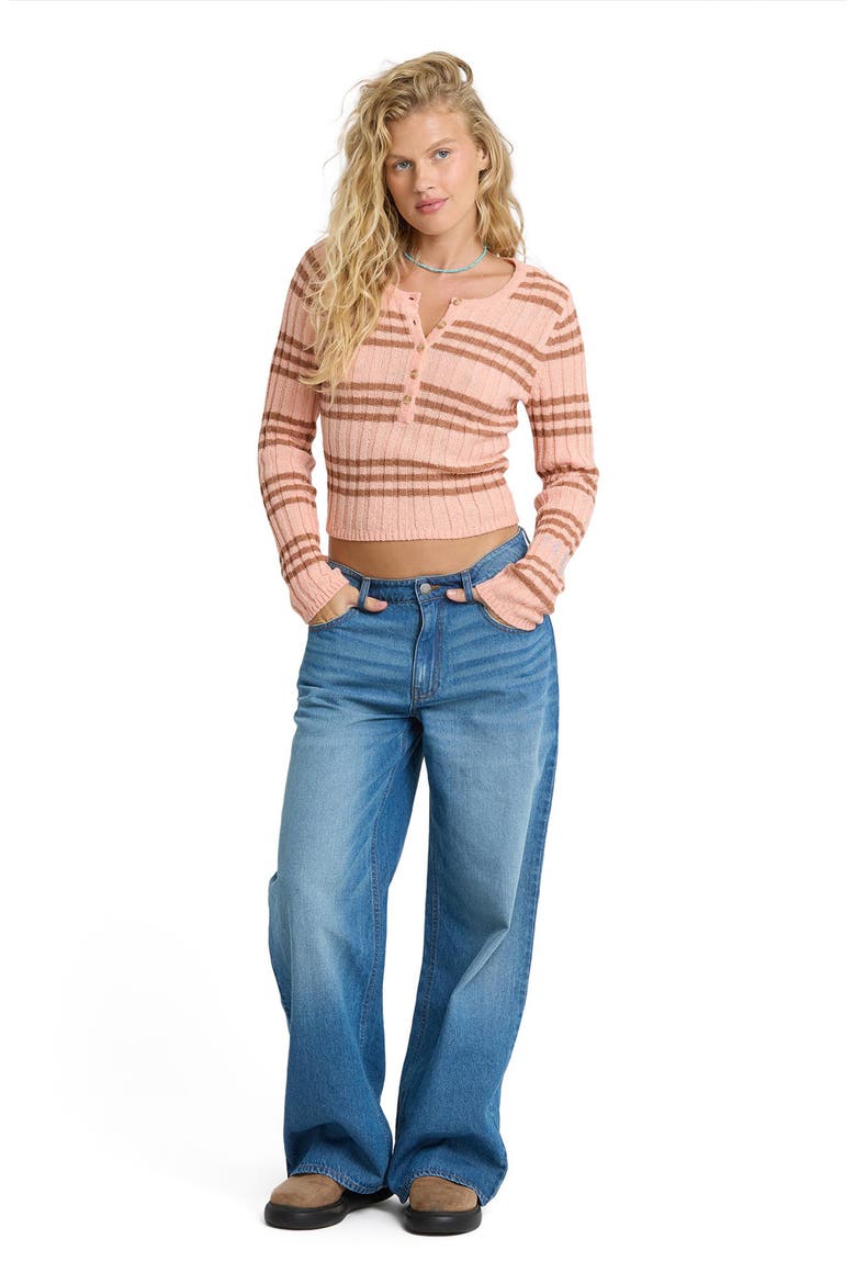 Ziggy Stripe Cotton Blend Knit Crop Top, Alternate, color, PALE PEACH
