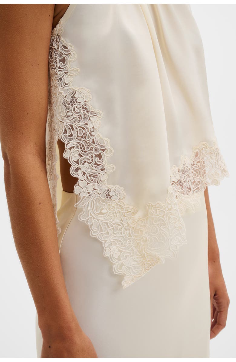 Malina Madina Asymmetric Lace Hem Top, Alternate, color, Pearl