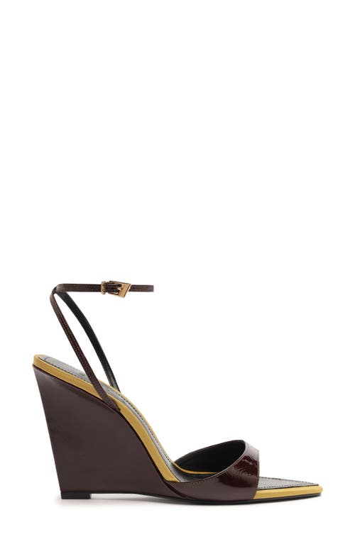 Schutz Elodie Ankle Strap Pointed Toe Wedge Sandal In Brown