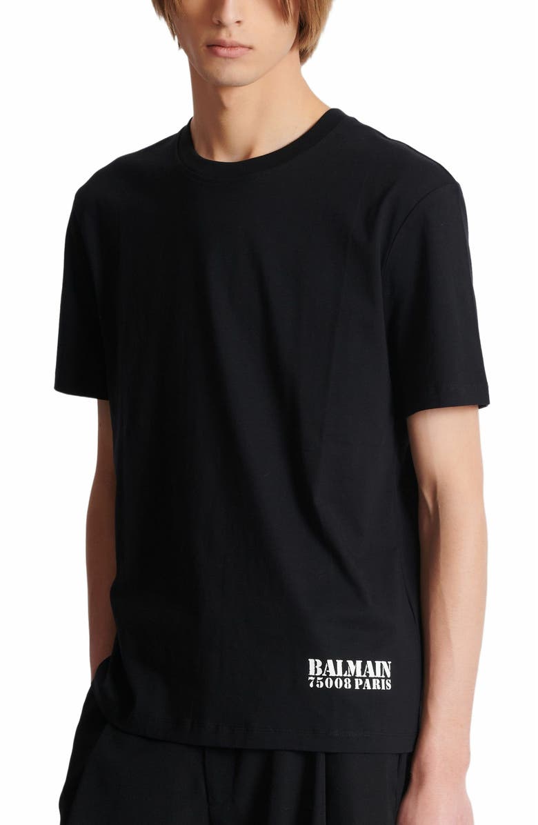 Balmain Small Balmain Stamp Printed T-Shirt, Alternate, color, Black