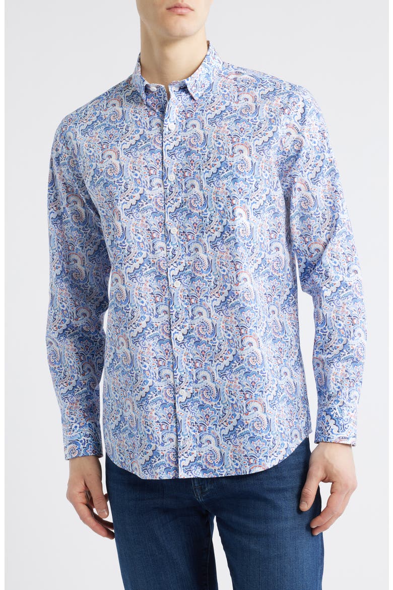 Large Mosaic Print Button-Up Shirt, Main, color, BLUE MULTI