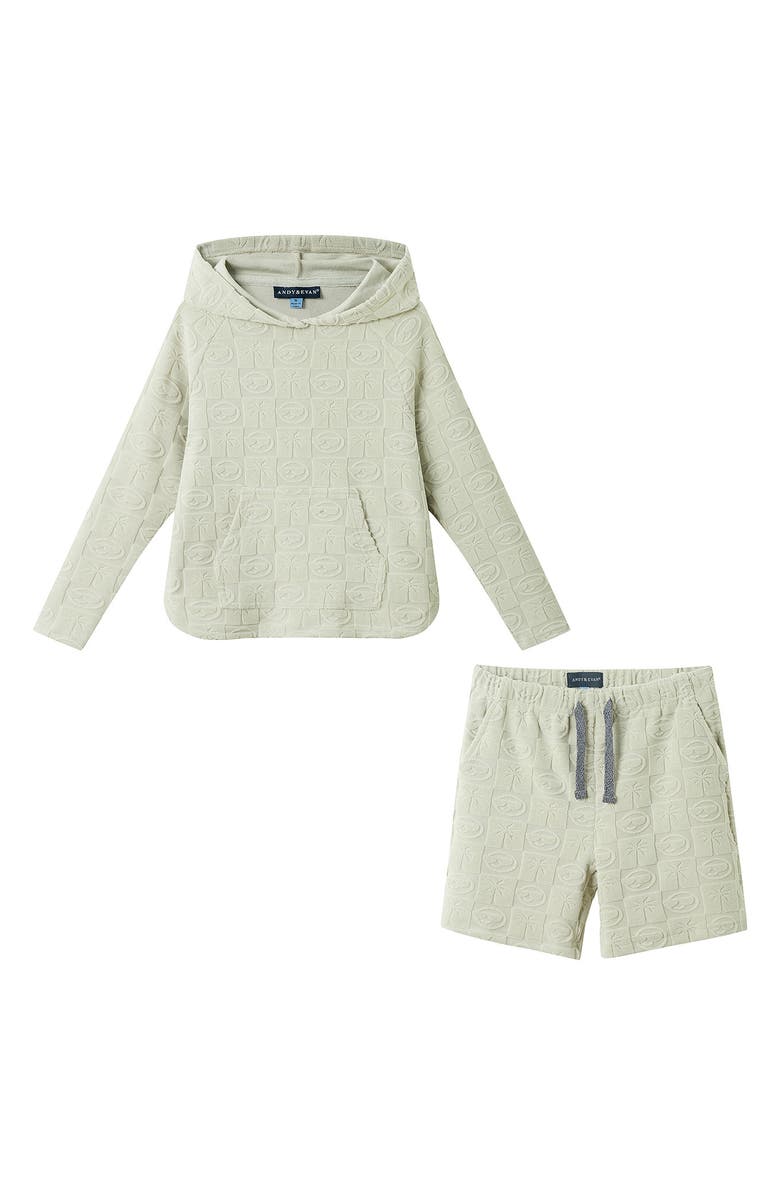 Andy & Evan Kids' 2-Piece Terry Cover-Up Hoodie & Shorts Set, Main, color, Beige Palm