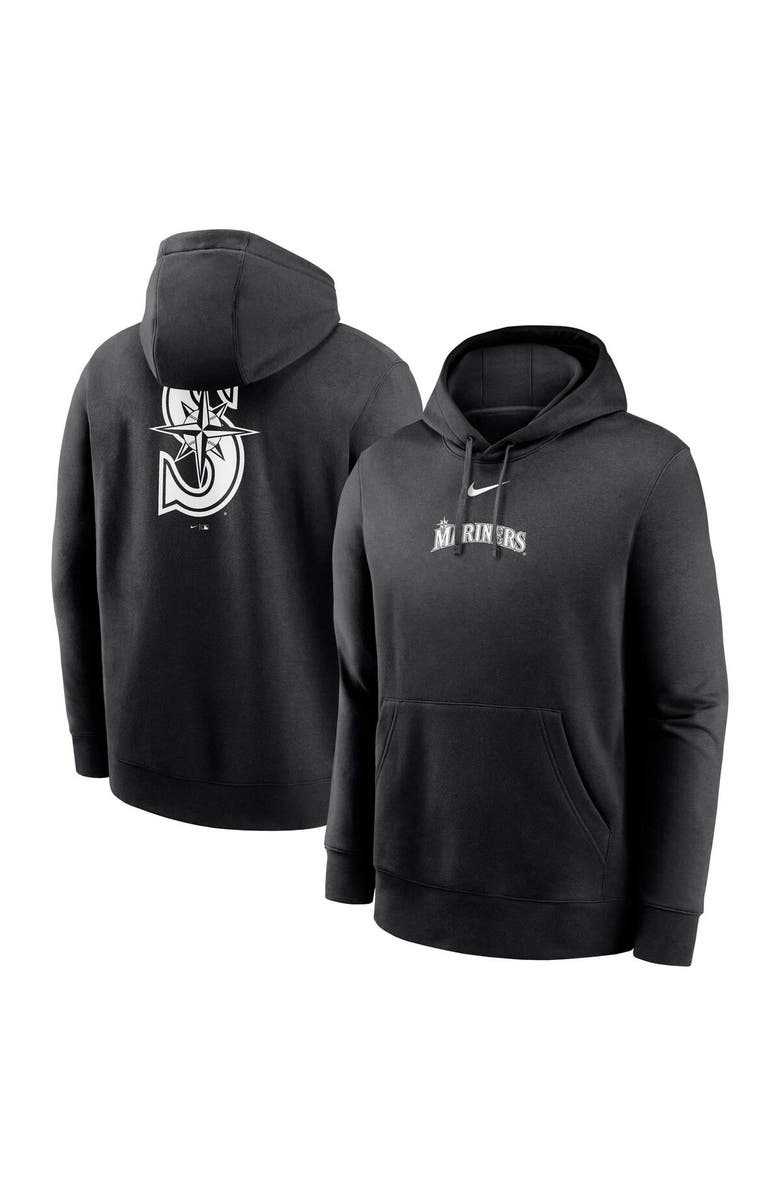 Nike Men's Nike Seattle Mariners Black & White Fashion Club Fleece Pullover Hoodie, Main, color,