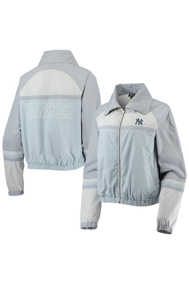 Women's The Wild Collective Navy New York Yankees Colorblock Track Raglan Full-Zip Jacket, Main, color, Light Blue