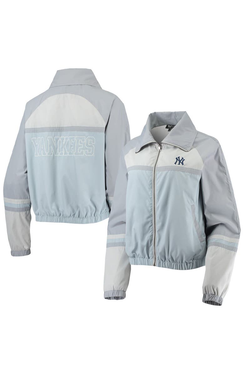 THE WILD COLLECTIVE Women's The Wild Collective Navy New York Yankees Colorblock Track Raglan Full-Zip Jacket, Main, color, Light Blue