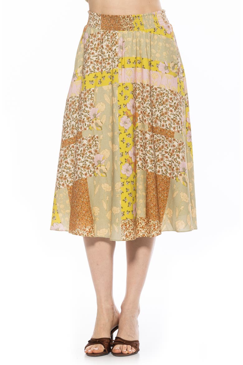Kliene Floral Smocked A-Line Skirt, Main, color, BEIGE WILDFLOWERS