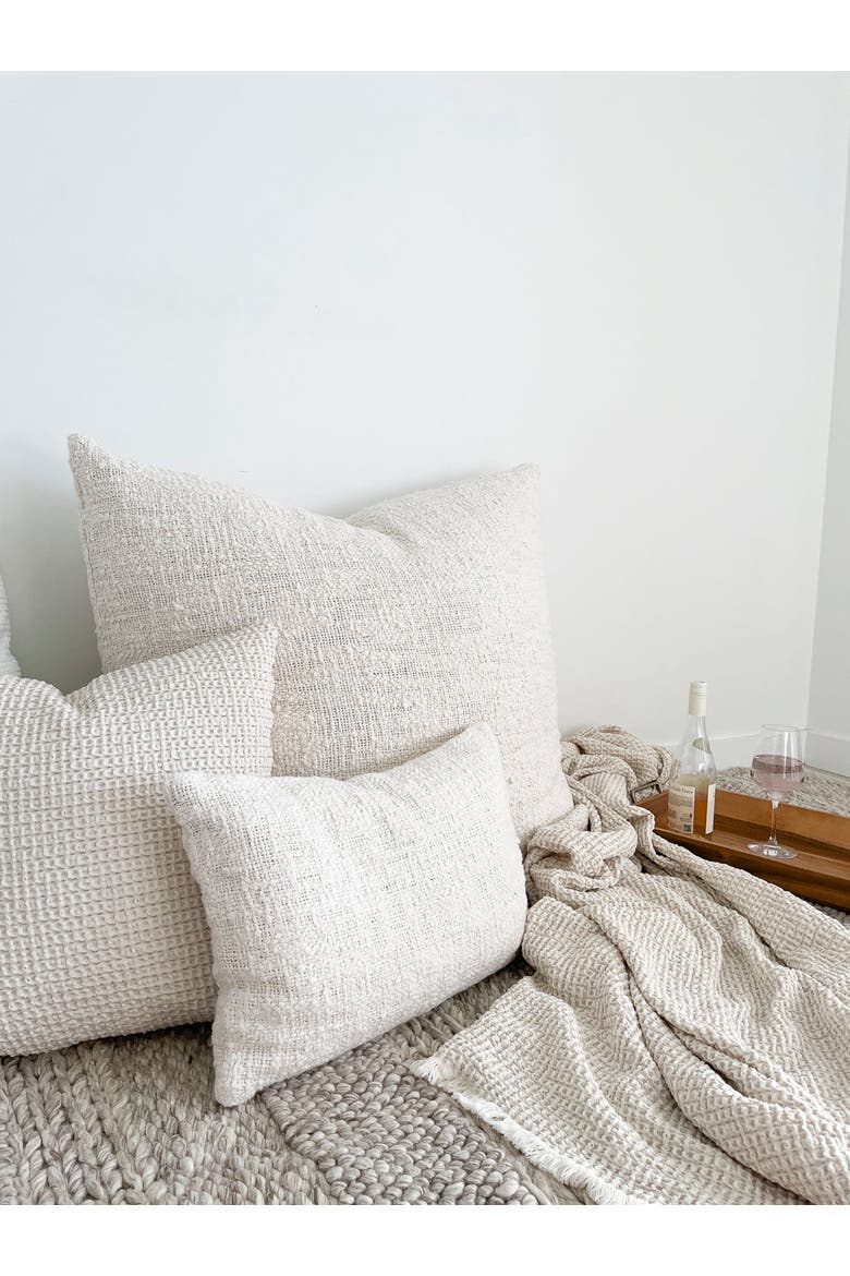 Cozy Cotton Boucle Lumbar Pillow with Down Insert, Alternate, color, White