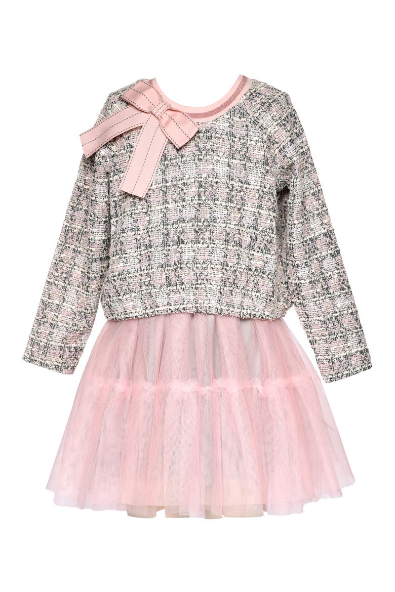 Kids' Tweed & Tulle Faux Two-Piece Dress, Main, color, PINK MULTI