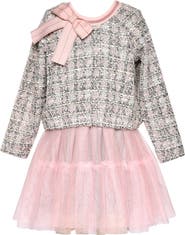 Truly Me Kids' Tweed & Tulle Faux Two-Piece Dress
