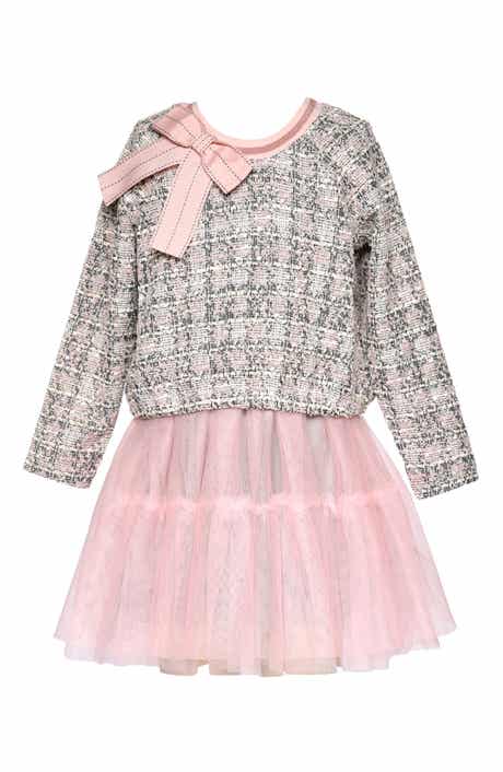 Kids' Tweed & Tulle Faux Two-Piece Dress