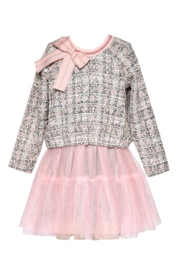Shop Truly Me Kids' Tweed & Tulle Faux Two-piece Dress In Pink Multi
